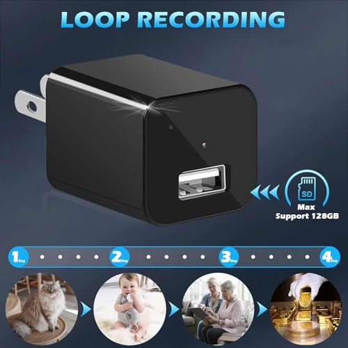 Image of USB Charger Camera, 1080P HD Smart Security Cameras Indoor Pet Nanny Cam with Motion Detection, Loop Recording Mini Video Recorder for Home, No Audio
