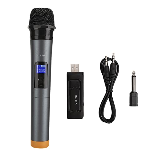 Microfono wireless UHF: l'uso della tecnologia UHF, la trasmissione wireless lontana è semplice da utilizzare, senza cavi fastidiosi e può essere raggiunta la distanza di utilizzo massima di 80 m. più ampia varietà di frequenze, meno interferenze, visualizzazione fluida e perfetta della tua voce.