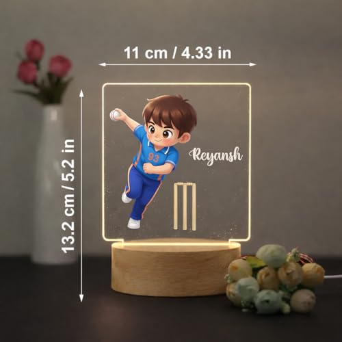 Image of SNAPTRAP LED Name Light Customized | Personalized Cricket Acrylic Lamp for Boys, Kids & Men | Custom Name Cricket Night Light | One Day & Test Cricket Jersey Designs | USB Room Decor Gift