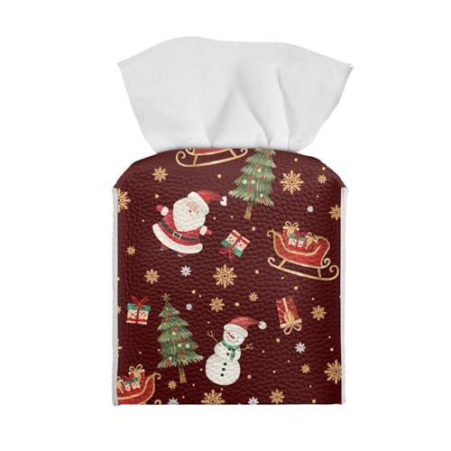 Eheartsgir Santa Claus Snowmen Square Tissue Box Cover Facial Napkin Holder PU Leather Easy to Use Stain Resistant Tissue Case for Living Room Office Bathroom Christmas Decor