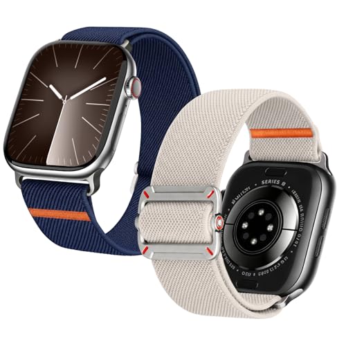 Image of Fullmosa 2-Pack Sport Nylon Strap for Apple Watch 42(S11 /10) 41 40 38mm | Adjustable Breathable Stretch Bands for iWatch SE3 /2 /1 Series 9 /8 /7 /6 /5 /4 /3 /2 /1, Suitable for Men Women