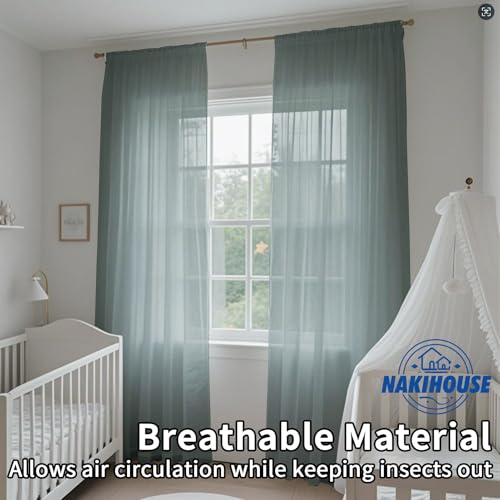 NAKIHOUSE Voile Curtain, 63 Drop Net Curtains Light Filtering Window Treatment Sheer & Drapes Slot Top Blue-Grey Sheer Curtains for Bedroom/Nursery Room 52" x 63", 2 Panels - Image 4