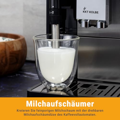 KKT KOLBE Pure Kaffeevollautomat mit Milchschaumdüse, ColdBrew und Zubehör, 2 Tassen Funktion, 15 Bar, 7-stufiges Mahlwerk, Touchscreen, Automatische Reinigung, 4 Getränke, Schwarz Silber – Bild 4