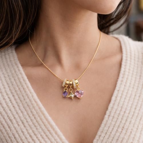 Image of Amaal Anti Tarnish Gold Necklace for Women | Crystal Heart Star Charm Pendant Chain | Stylish AD Diamond Jewellery| Adjustable Neck chains | Valentine Gift for Girlfriend, Wife Stainless Steel -302