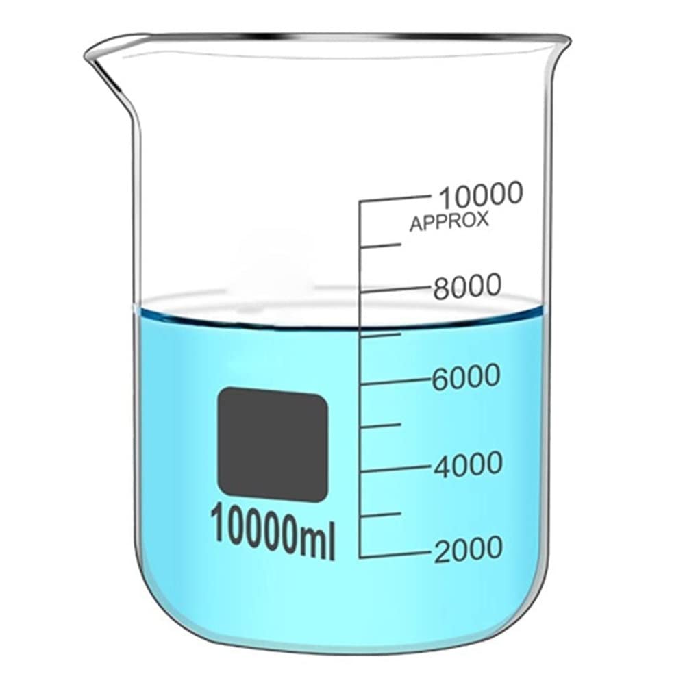 Vasos de precipitados de vidrio resistente de 10000 ml, vaso de laboratorio de borosilicato transparente, vaso de medición de vidrio de forma baja con graduación y pico, reutilizable, para laborator