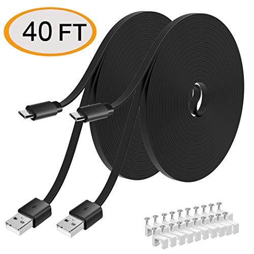 MOYEEL 2- Pack 40FT Flat Power Extension Cable Compatible with Wyze Cam/Wyze Cam
