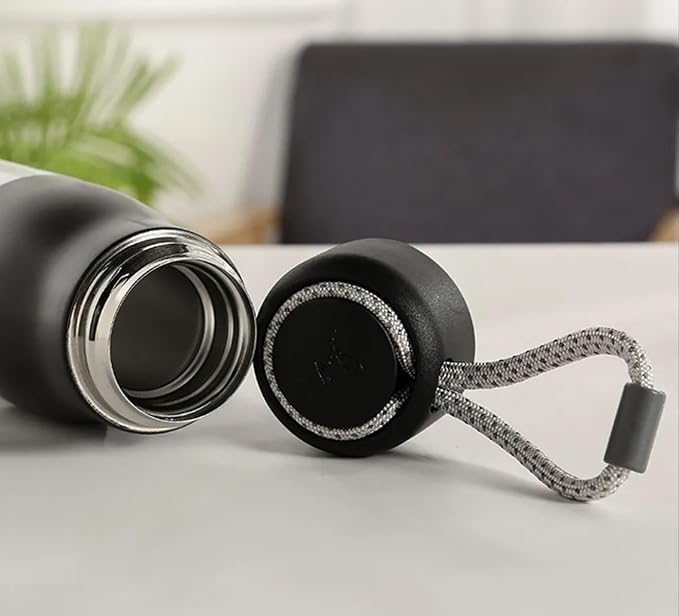 Image of Water Bottle Stainless Steel for Daily Office, School & Gym Use - BPA-Free, Leak-Proof, Durable Metal Bottle with Carry Strap (Black-SS, 550 ml)