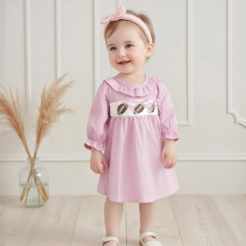 Toddler Girl Football Outfit Embroidered Puff Long Sleeve A Line Dress Cute Fall Game Day Dresses Clothes2