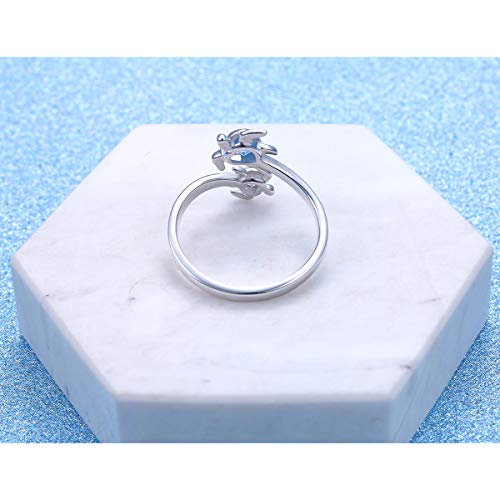 Ladytree S925 Sterling Silver Turtle Animal Open Ring Sea Turtle Heart CZ Adjustable Bypass Nature Ocean Ring 5
