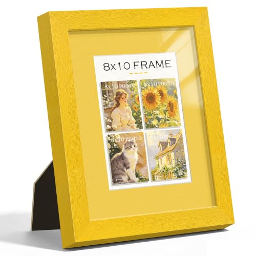 Picrit 8x10 Mustard Yellow Picture Frame, Yellow 5x7 Mat, Tempered Glass