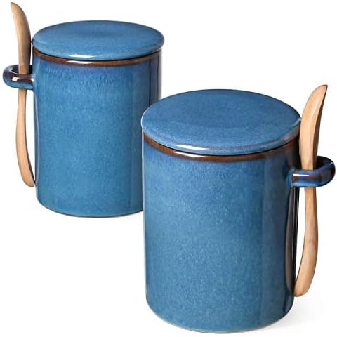 LE TAUCI Zuckerdose mit Deckel und Löffel, Keramik-Zuckerdose, Zuckerdose für Küche, Kaffeebar, Arbeitsplatte, 340 ml Salzbehälter, moderne Bauernhaus-Küchendekoration Cover