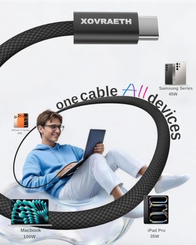 Image of USB C to USB C Cable 10ft 100W PD 5A Fast Charging Cord Aluminum Connector & Nylon Braided Type C Charger Cord for iPhone 17 /16 /15 MacBook Air /Pro iPad Pro Samsung S25 /S24 /S23 Pixel 10(Black)