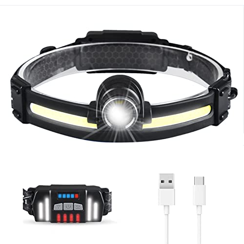 Head Lamps Outdoor Led Rechargeable,Headband Light 2 light sources with Taillight,Waterproof Hard Hat Light,Head Lamp to Wear,Head lights,HeadLamp with Red Light Option for Adults Camping/Running