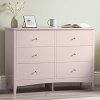 CHRISTOW Pink Chest Of Drawers, 6 Drawer Storage Organiser Unit, Modern Wooden MDF Bedroom Cabinet Furniture, Living Room Hallway, Brushed Chrome Handles, Smooth Glide Runners (H70cm x W80cm x D40cm)