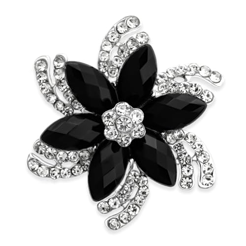 Image of Vintage Flower Brooch for Women - Elegant Lapel Pin with Rhinestones & Crystals for Suits, Coats, Dresses, Hats, Scarves and Shawls