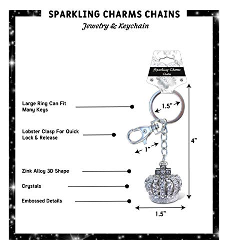 Aqua79 Crown Elegant Keychain - Silver 3D Sparkling Charm Rhinestones Fashionable Stylish Metal Alloy Durable Key Ring Bling Crystal Jewelry Accessory With Clasp For Keychain, Purse, Backpack, Handbag #TOP1