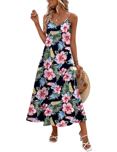 Zeagoo Womens Summer Maxi Dress Spaghetti Strap Casual Printed Dress Boho Floral Beach Sundress,