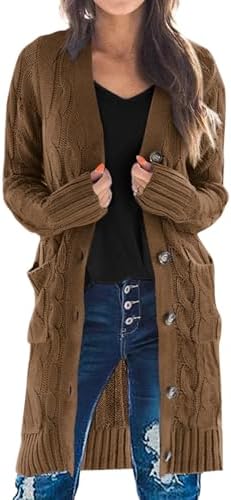 PRETTYGARDEN Long Sleeve Cable Knit Long Cardigan for Women 2025 ...