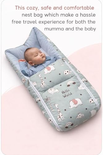 Image of VoiDrop 3 in 1 Baby Sleeping Bag /Baby Bedding Set for New Born, Baby Bed for New Born /Very Soft & Comfortable 0-12 Months /Foldable & Washable Cotton-Green Desgin