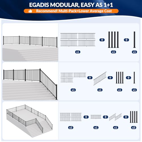 Image of Egadis 2 Pack 36 in x 4 ft Aluminum Porch and Deck Railing Kit Without Post