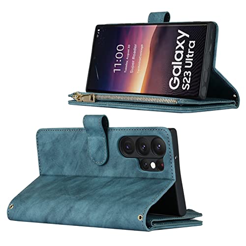 Jaorty Phone Case for Samsung Galaxy S23 Ultra 5G Wallet Case for Women with Card Holder,[9 Card Slots] Crossbody Necklace Lanyard Shoulder Strap Zipper Magnetic Leather Case,6.8 inch Blue by Jaorty - Used condition - Image 3