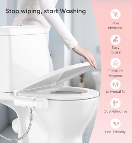Image of Ultra-Slim Bidet Attachment, Posterior&Feminine Wash-(Retractable Dual Nozzles), Non-Electric Bidet Attachment for Toilet Seat, Adjustable Fresh Cold Water Pressure, Stainless Steel Inlet (White)