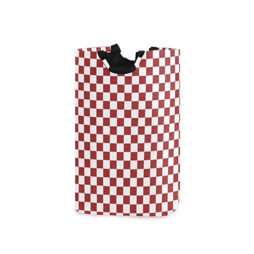 Jihqo Laundry Hamper Basket Red White Checkered Collapsible Nursery Storage Bin Waterproof Clothing Baskets for Home Bedroom Bathroom Washing Room