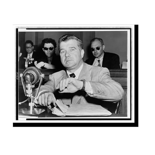 [Robert Rossen, head-and-shoulders portrait, facing front, is seated at a table with a microphone, testifying before the House Un-American Activities Committee] Vintage Wall Art Print | Black & Whi...