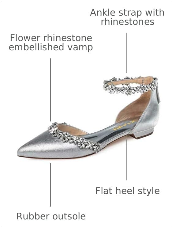 Image of XYD Women Classic Pointed Toe D'Orsay Wedding Flat Sandals Sparkly Rhinestones Ankle Strap Low Heel Dress Shoes with Zipper