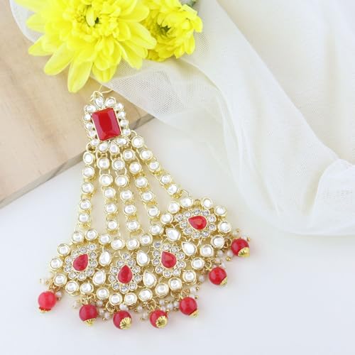 Image of I Jewels Gold Plated Mughal Beautiful Long Pearl Kundan Jhumar Passa /Jhoomar Maang Tikka for Women