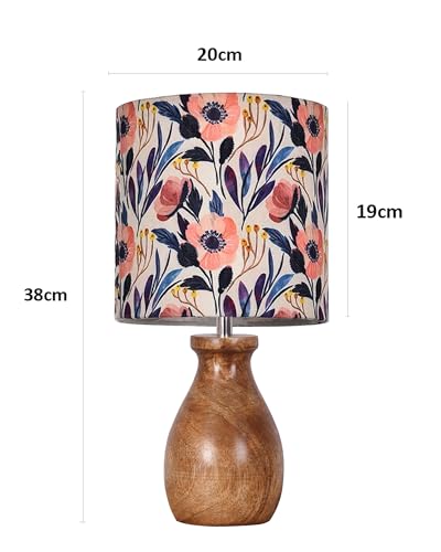 Image of Homesake Wooden Table Lamp | Handcrafted Bedside & Living Room Lamp | E27 Holder with Bulb Included | Warm Light | Desk Nightstand Light, Decor Lamp for Bedroom, Study & Home Decor Leaf and Flower