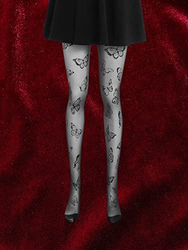 Verdusa Women's Casual Fishnet Tights Butterfly Pattern Tights Stockings Mesh Pantyhose Stockings Leggings Black One-Size #TOP4