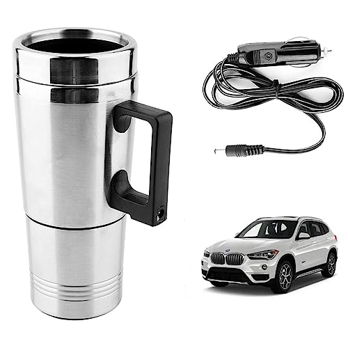 Image of Oshotto 12V Stainless Steel Car Heating Kettle /Mug, Travel Friendly electric Tea /Coffee maker Compatible with BMW X1 (300ml) - Silver