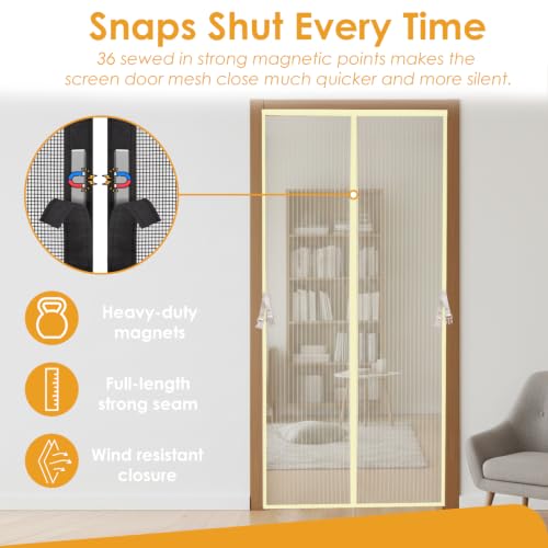 Image of KARP Mosquito Net for Door with Strong Magnets, Automatic Closing Mesh Screen, Anti-Fly & Insect Protection, Easy Fit Door Curtain for Home (Polyester - Beige, 100 Cm Width X 210 Cm Height)
