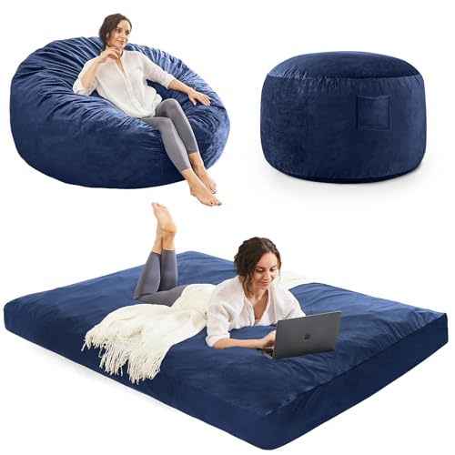 Bean Bag Chairs for Teens - Bean Bag Chair Convertible Bean Bag Bed - Small Beanbag Chair with Micro Fiber Cover/Furniture Foam Filler - Floor Couch Sofa in Bedroom Dorm Room - Youth Navy Blue