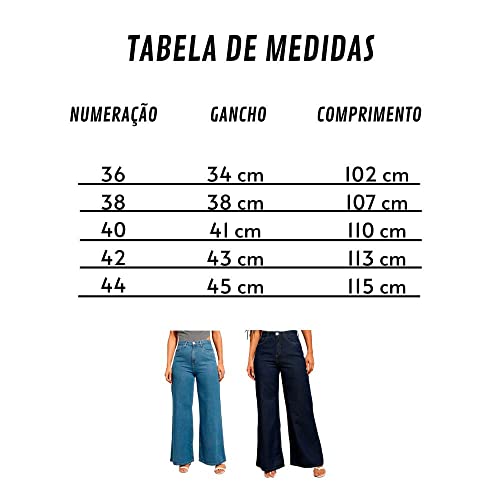 Kit 2 Calças Jeans Retrô Pantalona Wide Leg Cintura Alta Tendencias Azul Claro E Azul Escuro (42)