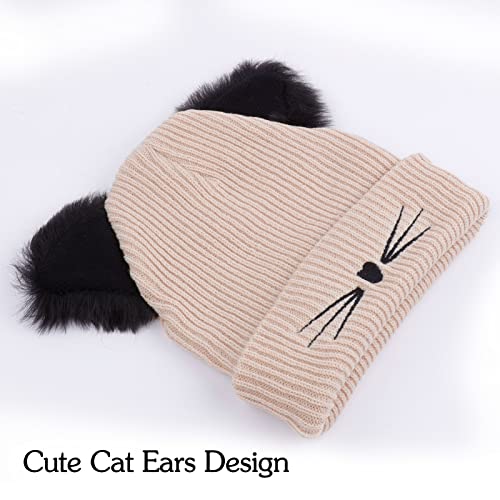 Women Girls Cute Cat Ears Beanie Hat Winter Crochet Knit Cap4