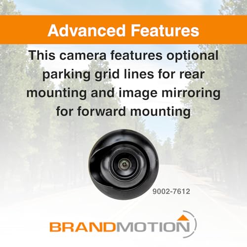 Image of Brandmotion 9002-7612 Universal Adjustable Bullet Backup Camera | IP68 Waterproof, CMOS Color Image with Parking Gridlines, Low Profile Flush Mount