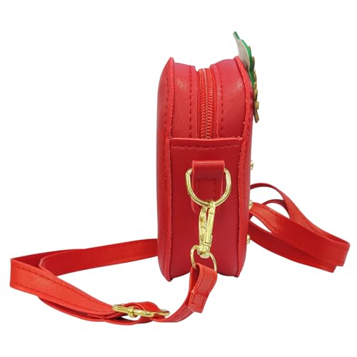 Little Girls Strawberry Purse Mini Handbag Cute Fruit Straw Cross-body Bag Weave,Comes with 10 pieces of strawberry embroidered patches PU Leather Metal Chain Phone Shoulder Bag Wallet for Women4