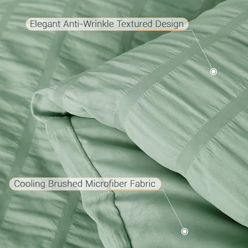 Image of MUXHOMO 7 Pieces Queen Comforter Set, Seersucker Bed in a Bag Queen Size, All Season Luxury Bedding Set with Comforter, Flat Sheet, Fitted Sheet, Pillowcases & Shams, Sage Green