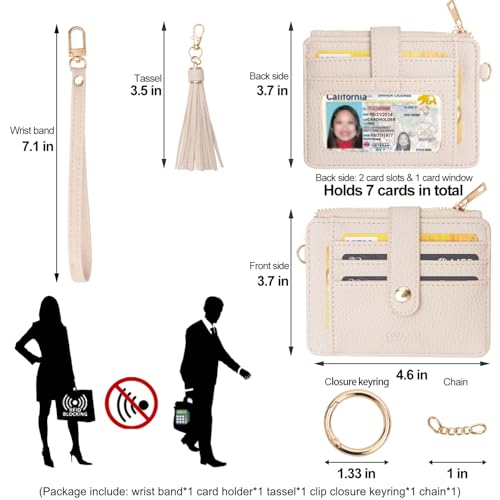 Image of COOLANS Silicone Bracelet Wristlet Wallet Credit Card Holder RFID ID Window Key Ring Tassel Slim Wallet Women Keychain Purse