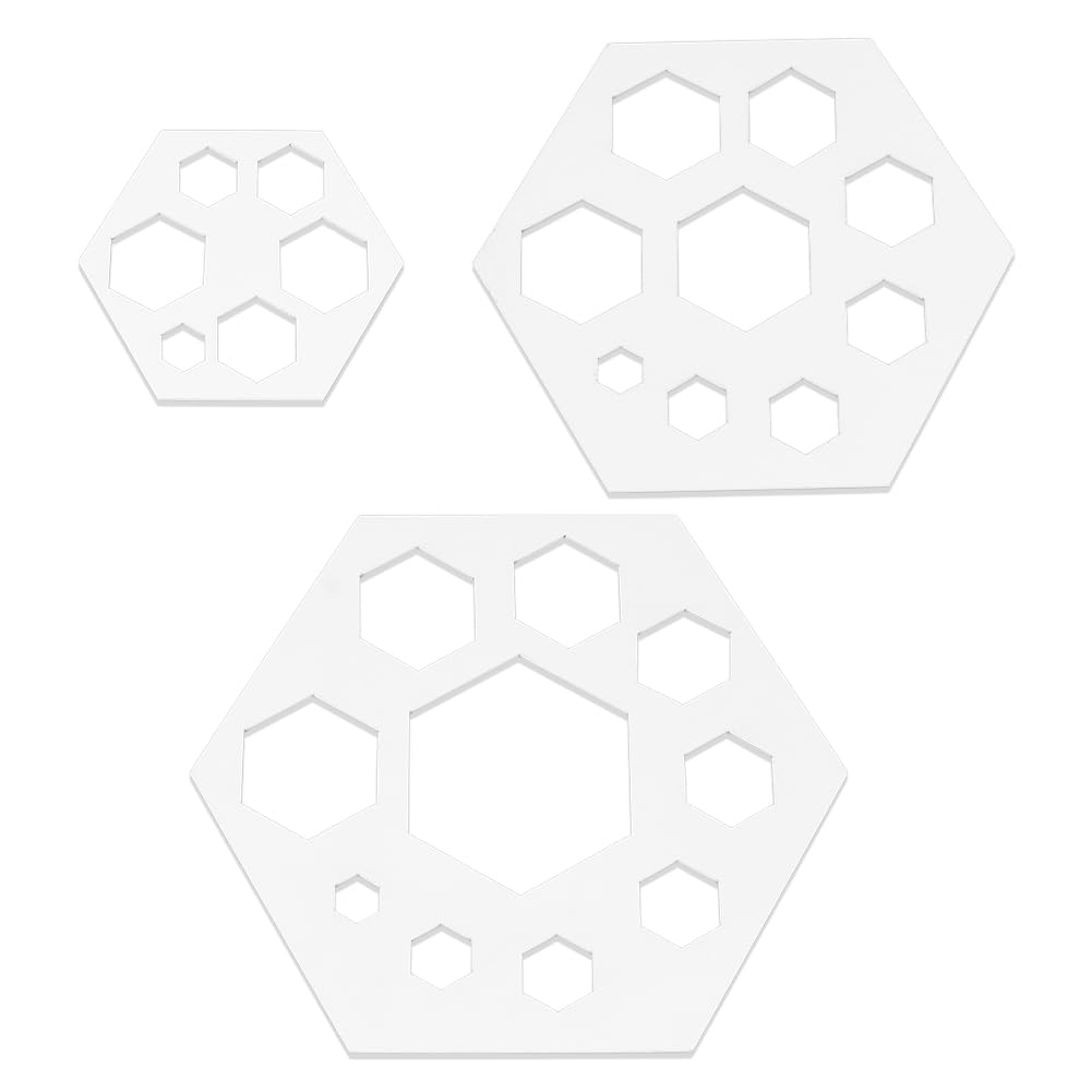 BENECREAT 3 Sizes Geometric Acrylic Drawing Painting Stencils, Hexagon Drawing Stencil Template for Painting DIY Craft Scrapbook,65~132x75~152mm/2.6~5.2x3~6 Inch