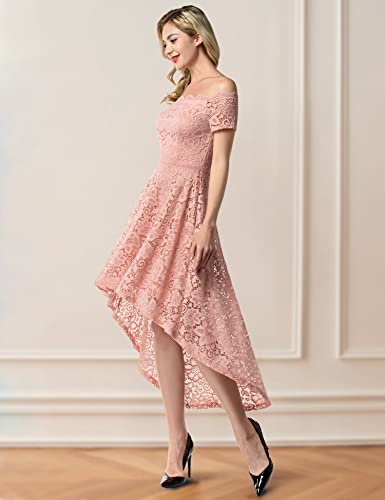Dressystar Women's Lace Cocktail Dress Hi-Lo Off Shoulder Bridesmaid Swing Formal Party Dress 0042 Blush L #TOP1