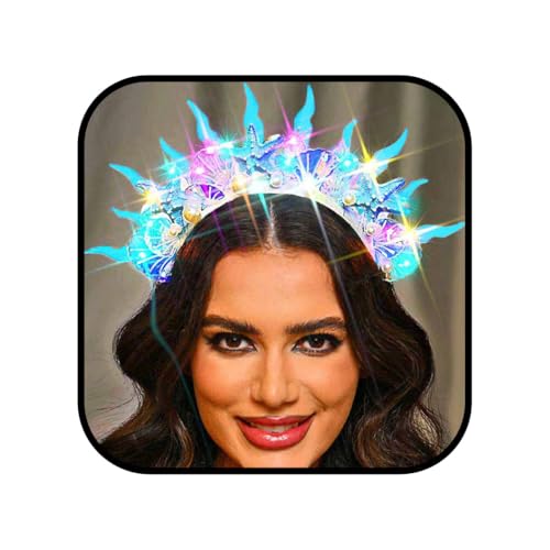 Zoestar Mermaid Costume Headband Light Up Starfish Headbands Seashell Headpiece for Women (Blue, One Size)