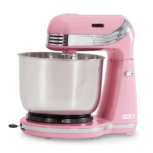 Dash Stand Mixer (Electric Mixer for Everyday Use): 6 Speed Stand Mixer with 3 Quart Stainless Steel Mixing Bowl, Dough Hooks & Mixer Beaters for Dressings, Frosting, Meringues & More – Pink