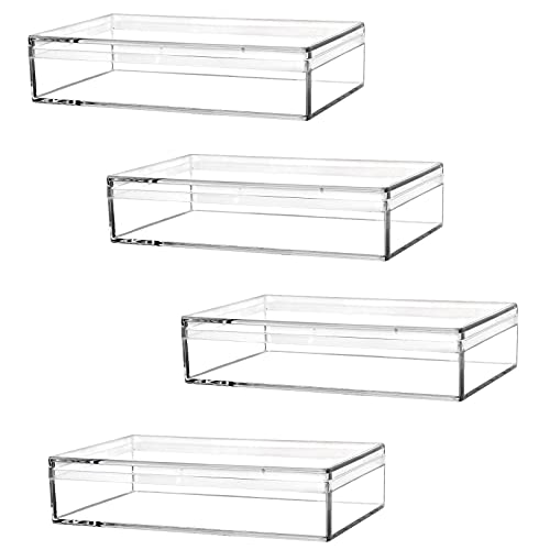 Image of Clear Acrylic Box with Lids, 4 Pack 4.3x2.7x1 Inch Clear Acrylic Plastic Square Cube Storage Candy Box Containers for Wedding, Party, Treats, Coin, Jewelry Accessories