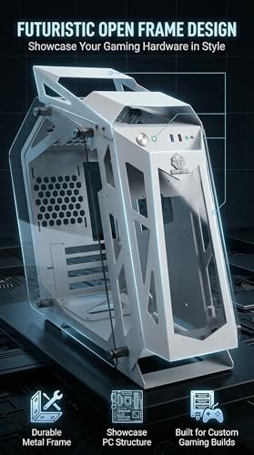 Image of Raptor Sentinel Open Frame Gaming PC Cabinet with 3 RGB Fans Included (Black /White) | mATX & Mini-ITX Support | Tempered Glass Panels | High Airflow Mid Tower Case for Gaming Builds