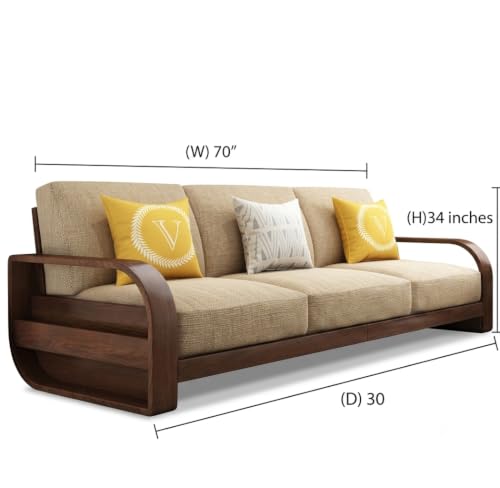 Image of Sheesham Wood 3 Seater Sofa for Living Room Bedroom Hall Home Office Wooden 3 Seater Sofa Furniture (Walnut Finish)