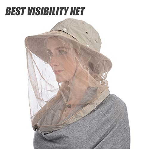 Image of USHAKE Head Net Hat, Safari Hat Sun Hat Bucket Hat with Hidden Net Mesh