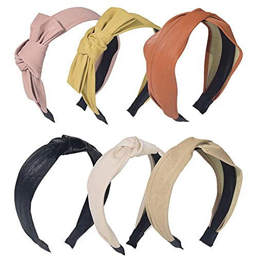Knotted Headbands for Women,MHDGG 6Pcs Wide Headband Bow Headband Wide Plain Turban Headband Cross Knot Hair Bands with Solid Colors